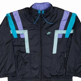 VINTAGE NIKE SWOOSH NEON & BLACK WINDBREAKER JACKET LATE 1980S SIZE LARGE