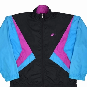 VINTAGE NIKE SWOOSH NEON & BLACK WINDBREAKER JACKET LATE 1980S SIZE LARGE