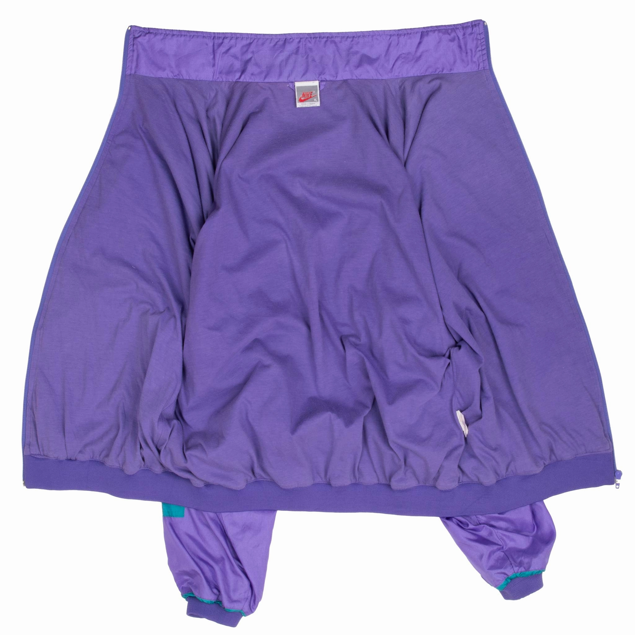 VINTAGE NIKE SWOOSH PURPLE & CYAN WINDBREAKER JACKET LATE 1980S SIZE XL