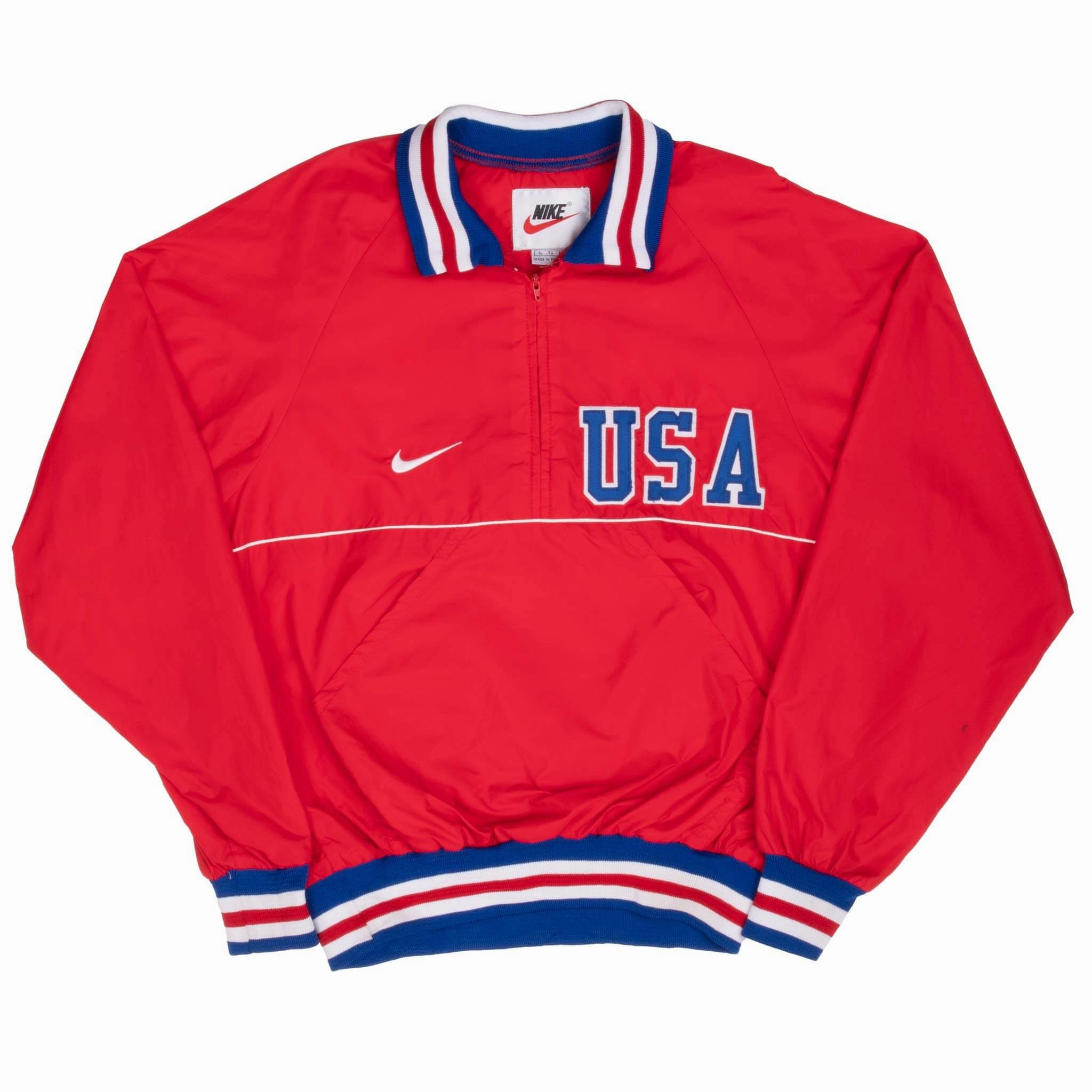 VINTAGE NIKE TEAM USA RED PULLOVER WINDBREAKER JACKET 1990S SIZE XL